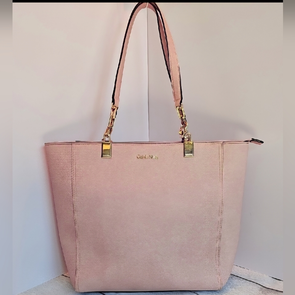 EUC Calvin Klein Rose Gold Saffiano Large Leather Tote Bag